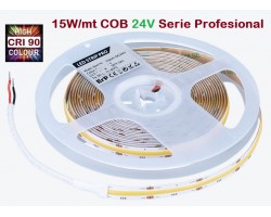 Tira LED Flexible 24V 15W/mt COB IP20 Blanco Frío, Serie Profesional IRC >90, rollo de 5 mts